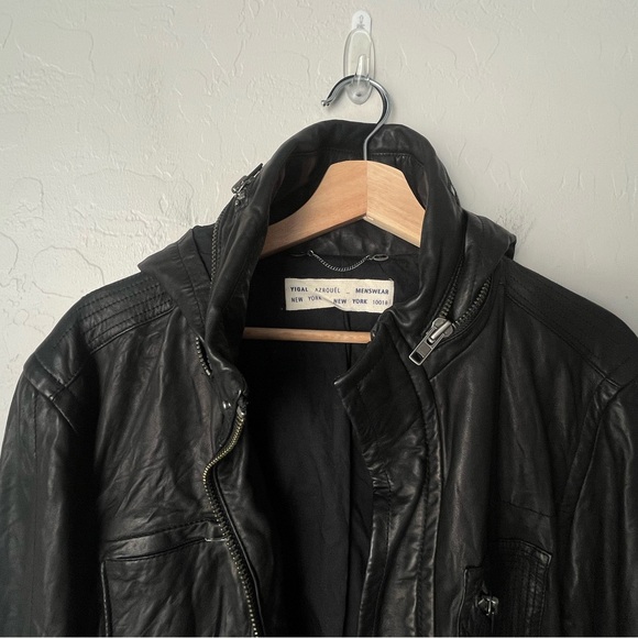 Yigal Azrouel Hooded Motorcycle Black Leather Jacket lambs leather large - Picture 9 of 16